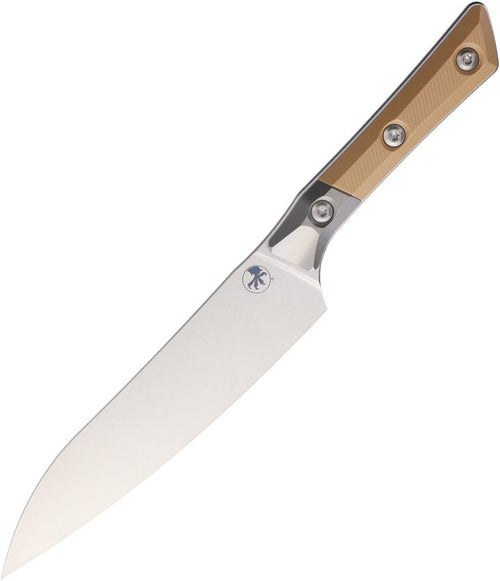Microtech Utility Knife SW Tan with satin blade, tan handle, and metal hardware.