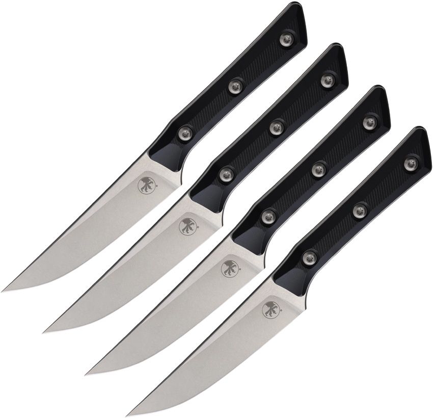 MCT360010SETBK: Microtech Steak Knife Set, 4 black G10 handle knives with 4.5" M390MK stainless blades