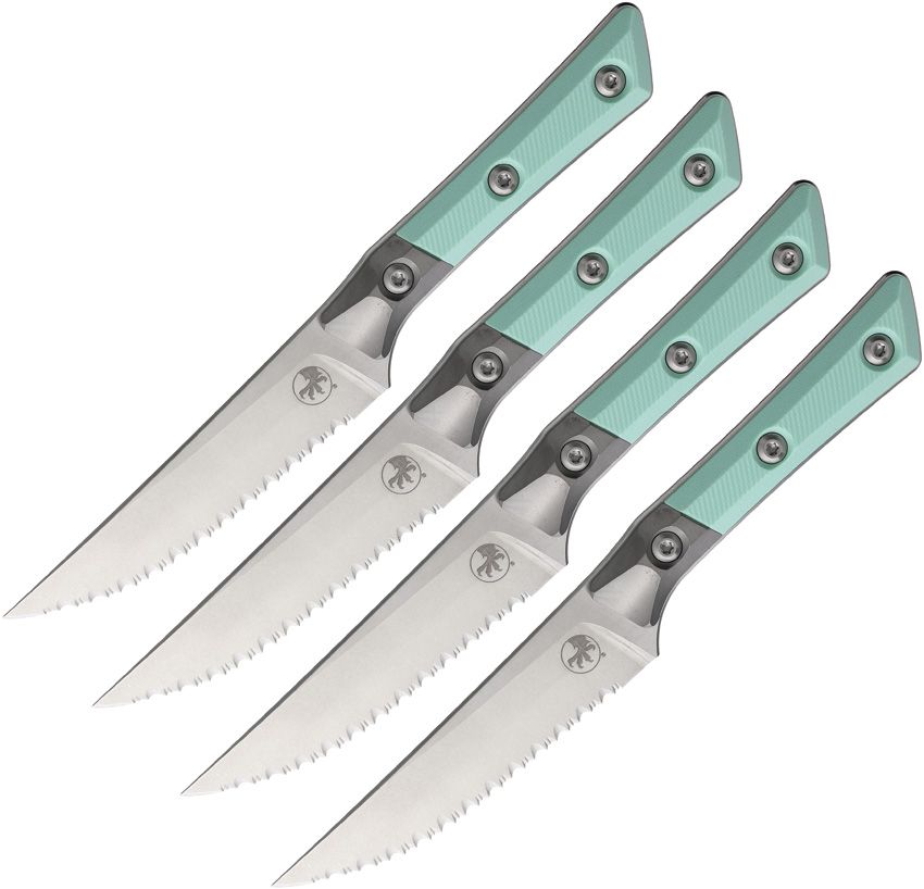MCT360010SETBK: Microtech Steak Knife Set, 4 black G10 handle knives with 4.5" M390MK stainless blades