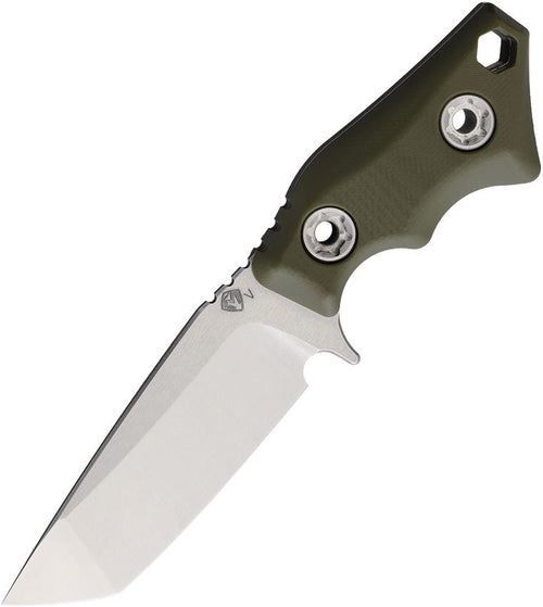MD053VTQ10KO: Medford Micro Tanto fixed blade, OD green G10 handle, 2.3" tumbled CPM-20CV tanto blade