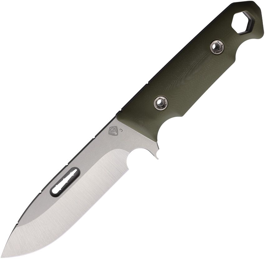 MD0703TQ10KO: Medford STA Sniper 2 fixed blade, OD green G10 handle, 4.38" tumbled CPM-3V blade, range finder
