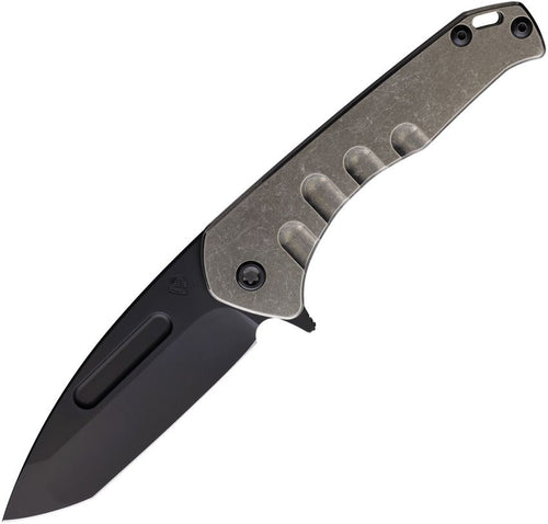 MDF2084PT01TM: Medford Praetorian Slim framelock, tumbled titanium handle, 3.25" black DLC S45VN tanto blade