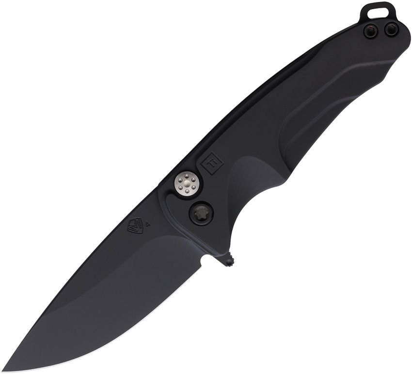 MDT394PQ30PV: Medford Smooth Criminal button lock, black DLC titanium handle, 3" black DLC S45VN drop point blade
