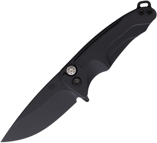 MDT394PQ30PV: Medford Smooth Criminal button lock, black DLC titanium handle, 3" black DLC S45VN drop point blade