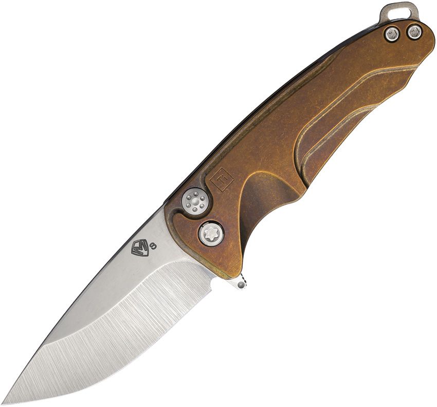 MDT39STQ36A1: Medford Smooth Criminal button lock, bronze anodized titanium handle, 3" satin S45VN blade
