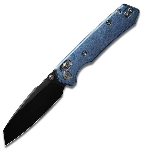 Miguron Vatso crossbar lock folding knife with black DLC M390 blade and blue crystallized titanium handle (MGR631ABJBU)