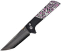 North Mountain Blade Chop 2 button lock folding knife with black DLC tanto blade and pink glow CF inlay (NMB2407GCFPD)