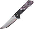 NMB2407GCFPK: North Mountain Blade Chop 2 button lock, pink carbon fiber inlay handle, 3.5" San Mai blade
