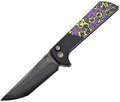North Mountain Blade Chop 2 button lock folding knife with black DLC tanto blade and purple glow CF inlay (NMB2407PRCFD)