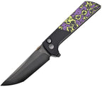 North Mountain Blade Chop 2 button lock folding knife with black DLC tanto blade and purple glow CF inlay (NMB2407PRCFD)