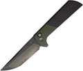 NMB2407SGCFD: North Mountain Blade Chop 2 button lock, carbon fiber handle with green bolsters, 3.5" San Mai tanto blade