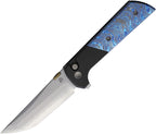 NMB2407ZRDM: North Mountain Blade Chop 2 button lock, zirconium Damascus and titanium handle, 3.5" San Mai tanto blade