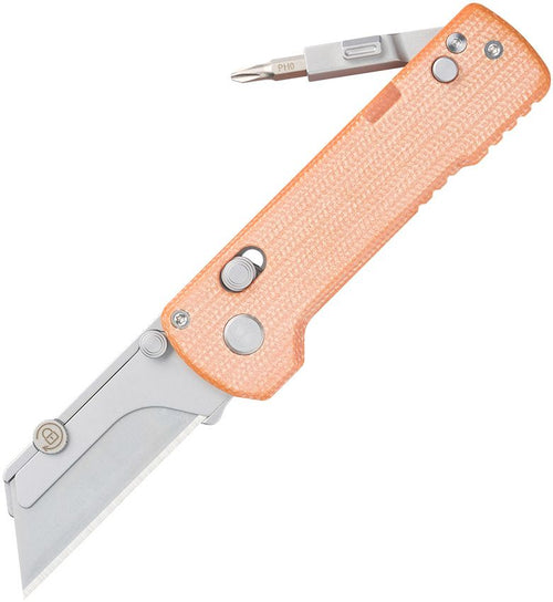OKNU1PROOGM: Oknife Otacle U1 Pro rail lock, orange canvas micarta handle, SK5 carbon steel blade