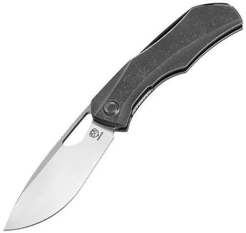 PKBFENRIRS2: Poikilo Blade Anarcnide Fenrir linerlock, dark stonewash titanium handle, 3.5" pearlescent stonewash M398 drop point blade