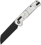 QSP Penguin Glyde Lock folding knife with black blade and gray aluminum foil handle, displayed open.