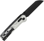 QSP Penguin Glyde Lock black blade with silver foil aluminum handle, angled view.