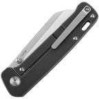 QSP Penguin Linerlock Ti Black folding knife with satin blade and black titanium handle, angled view.