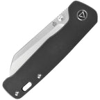 QSP Penguin Linerlock Ti Black folding knife with satin blade and black titanium handle, angled view.