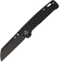 QSP Penguin Framelock black stonewashed blade with black fragmented titanium handle, displayed open position.