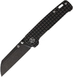QSP Penguin Framelock black stonewashed blade with black fragmented titanium handle, displayed open position.