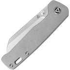 QSP Penguin Linerlock titanium folding knife with satin blade and gray handle, open position.