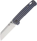 QSP Penguin Framelock Ti Blue with satin blade and textured blue titanium handle, angled view.