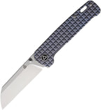 QSP Penguin Framelock Ti Blue with satin blade and textured blue titanium handle, angled view.