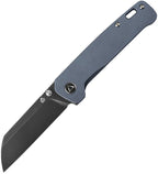 QSP Penguin Linerlock Ti Blue folding knife with black blade and blue titanium handle, angled view.