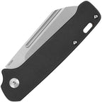 QSP Penguin slip joint knife with satin blade and black G10 handle, shown open.