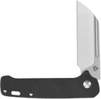 QSP Penguin slip joint knife with satin blade and black G10 handle, open position.