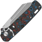 QSP Penguin Slip Joint Nebula CF with satin blade and blue red black patterned carbon fiber handle.