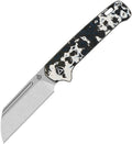 QSP Penguin slip joint knife with satin blade and storm camo carbon fiber handle.