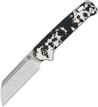 QSP Penguin slip joint knife with satin blade and storm camo carbon fiber handle.