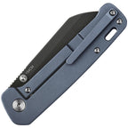 QSP Penguin Linerlock Ti Blue with black blade and blue titanium handle, angled view.