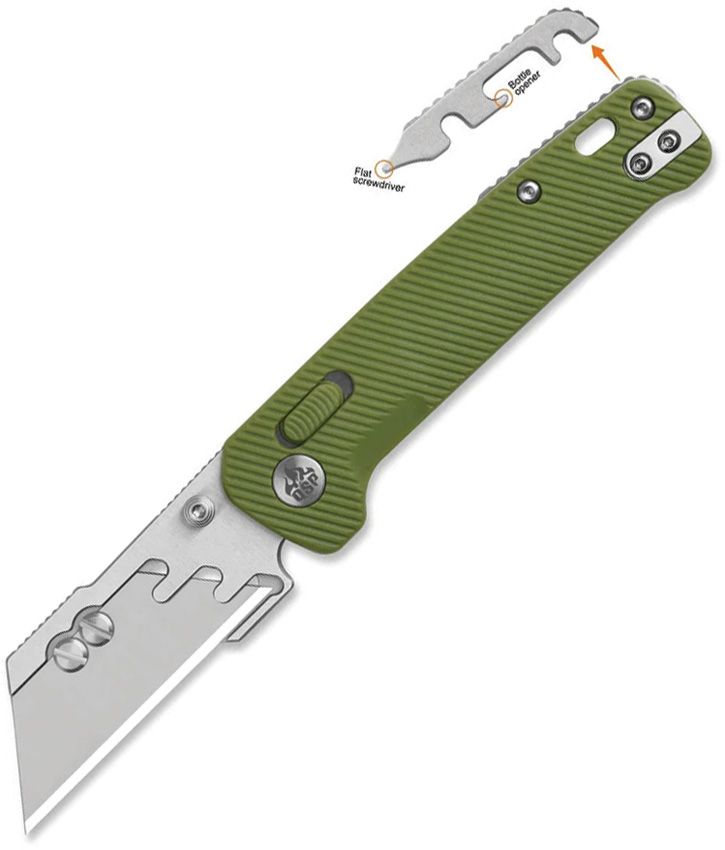 QSP Penguin Workmate Glyde Lock utility knife with replaceable SK5 blade and OD green FRN handle (QS130UTB)