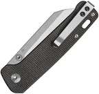 QSP Penguin V2 linerlock folding knife with satin blade and brown textured handle, displayed open.