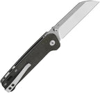 QSP Penguin V2 linerlock folding knife with satin blade and brown textured handle, open position.