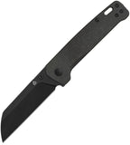 QSP Penguin V2 linerlock folding knife with black coated blade and brown textured handle.