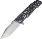 REA227: Reate Knives 9DV2 framelock, White Storm carbon fiber and gray titanium handle, 3.5" satin CPM-154 clip point blade
