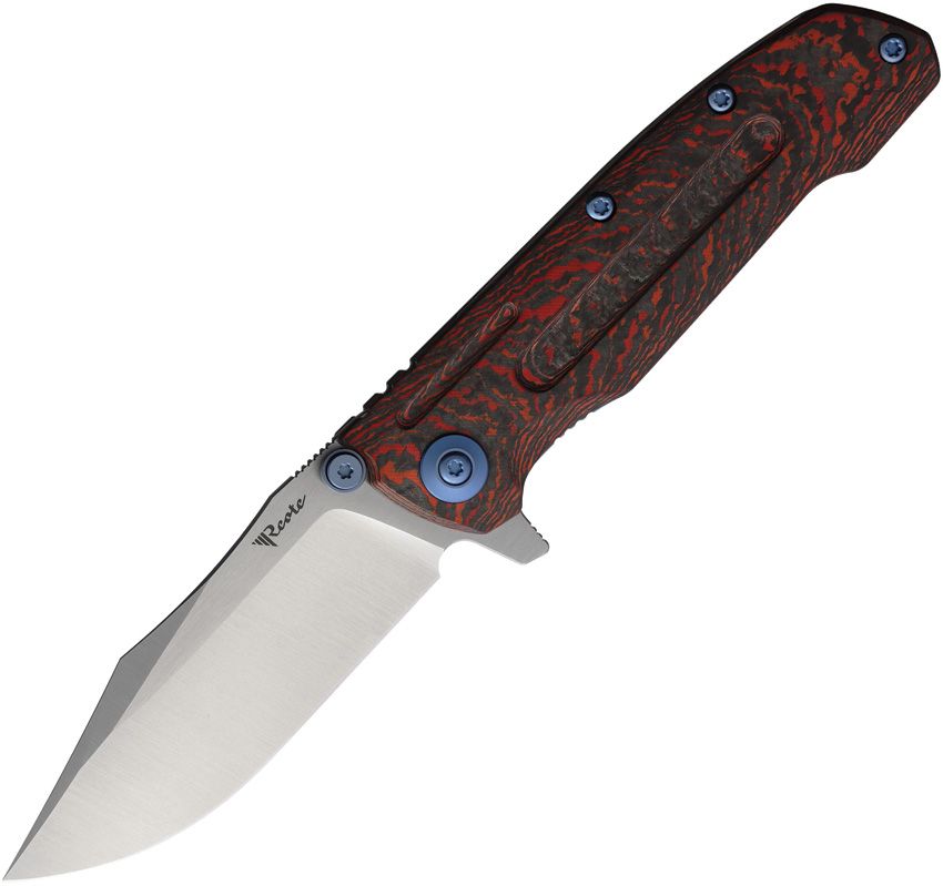 REA228: Reate Knives 9DV2 framelock, Lava Flow Fat carbon fiber and gray titanium handle, 3.5" satin CPM-154 clip point blade
