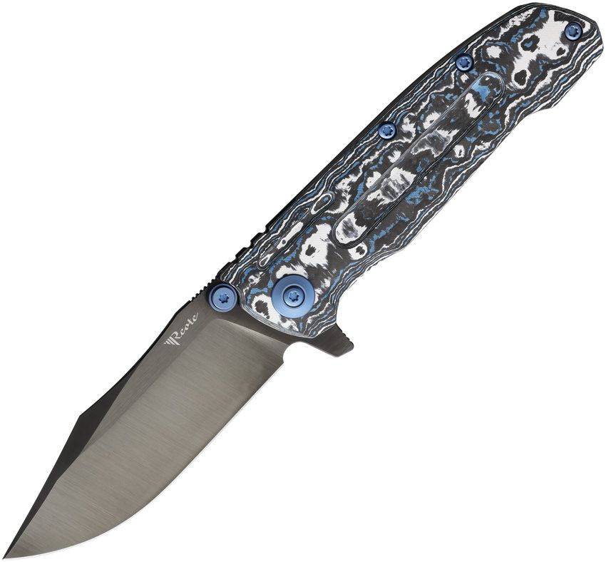 REA229: Reate Knives 9DV2 framelock, Frost Fat carbon fiber and black titanium handle, 3.5" black DLC CPM-154 clip point blade