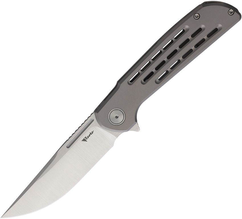 REA248: Reate Knives Remedy framelock, bead blast titanium handle, 3.75" satin Elmax drop point blade