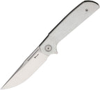Reate Knives Remedy framelock folding knife with satin Elmax blade and White Glass Fat carbon fiber handle (REA253)