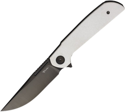 Reate Knives Remedy framelock folding knife with black DLC Elmax blade and White Glass Fat carbon fiber handle (REA254)