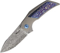 REA259: Reate Knives T2500 framelock, open, titanium handle, 2.38" Damasteel blade