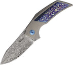 REA259: Reate Knives T2500 framelock, open, titanium handle, 2.38" Damasteel blade