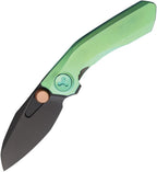 REA260: Reate Knives VK-FROK framelock, green anodized titanium handle, 3.25" black DLC Elmax sheepsfoot blade