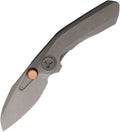 REA262: Reate Knives VK-FROK framelock, dark stonewash titanium handle, 3.25" stonewash Elmax sheepsfoot blade