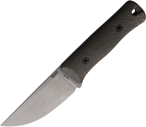 Reiff Knives Rut fixed blade knife with stonewash MagnaCut drop point blade and green canvas micarta handle (REKRU319GCMBLKA)