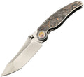 RK0203: Rike Hunter 1 linerlock, gray titanium handle with rust marbled carbon fiber inlay, 3.5" satin S90V tanto blade